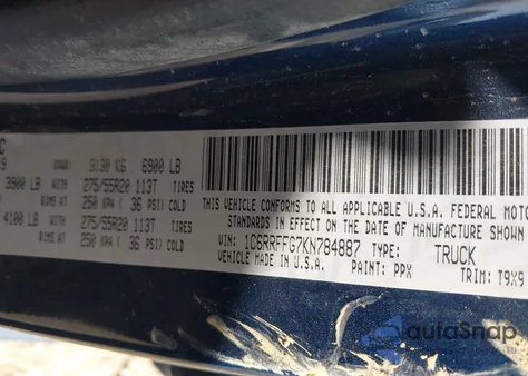 2019 Ram 1500 Big Horn/Lone Star 4X4 5'7 Box z USA, uszkodzony, nr VIN 1C6RRFFG7KN784887